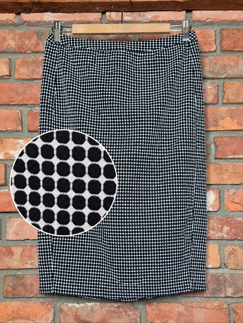 Merona Black White Geometric Dot Pencil Skirt Lined Cotton Size 6 Midi